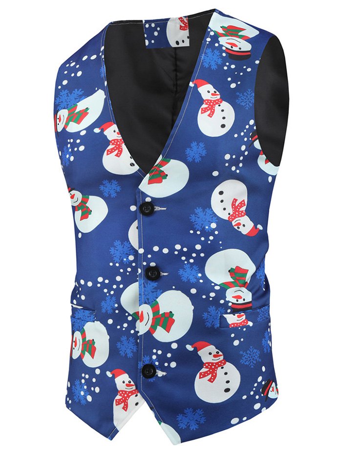 Snowman Snowflake Pattern Button Waistcoat