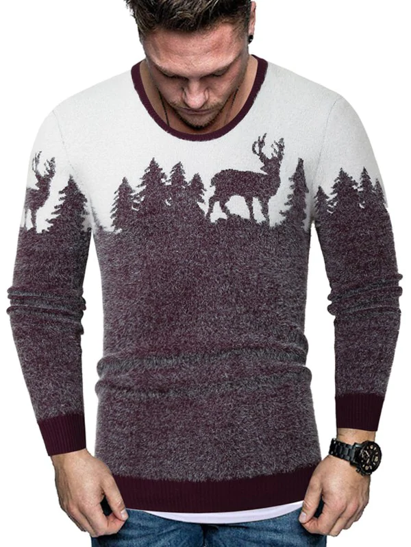 Christmas Elk Graphic Crew Neck Fuzzy Sweater