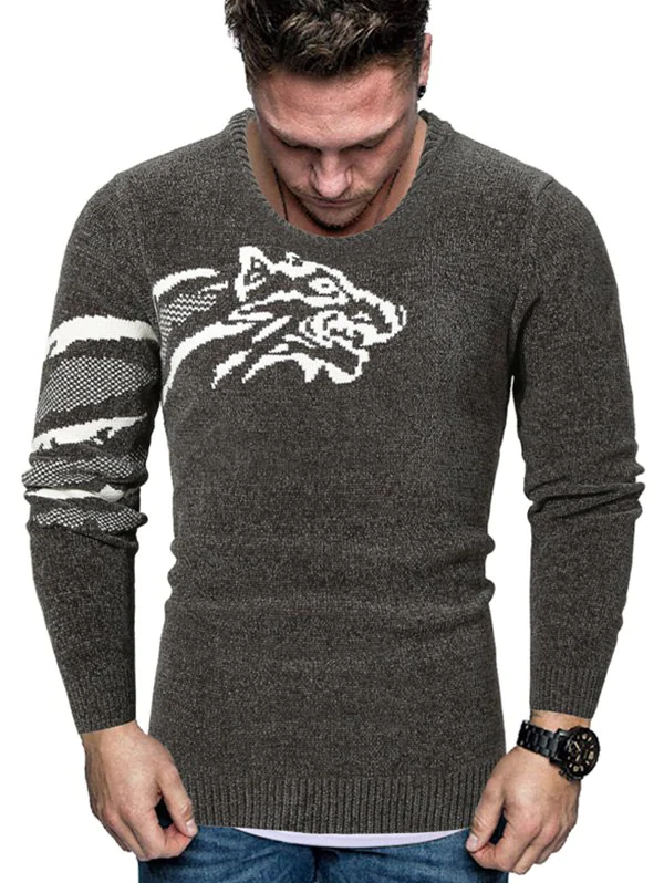 Tiger Graphic Crew Neck Chenille Sweater