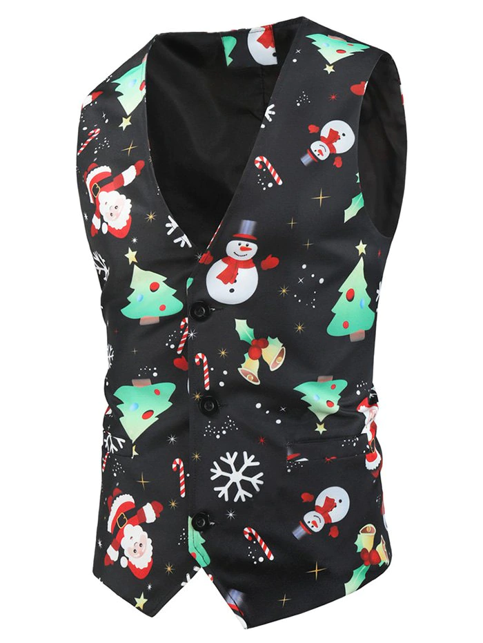 Christmas Tree Snowman Pattern Button Waistcoat