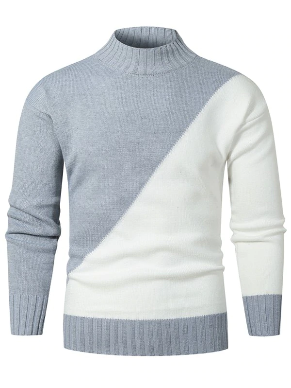 Contrast Color Mock Neck Drop Shoulder Sweater