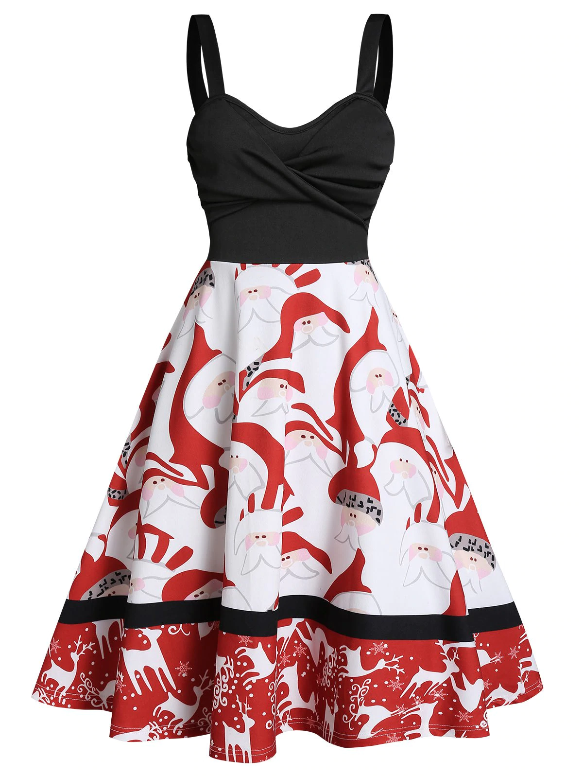 Christmas Santa Claus Elk Print Twist Front Skater Dress