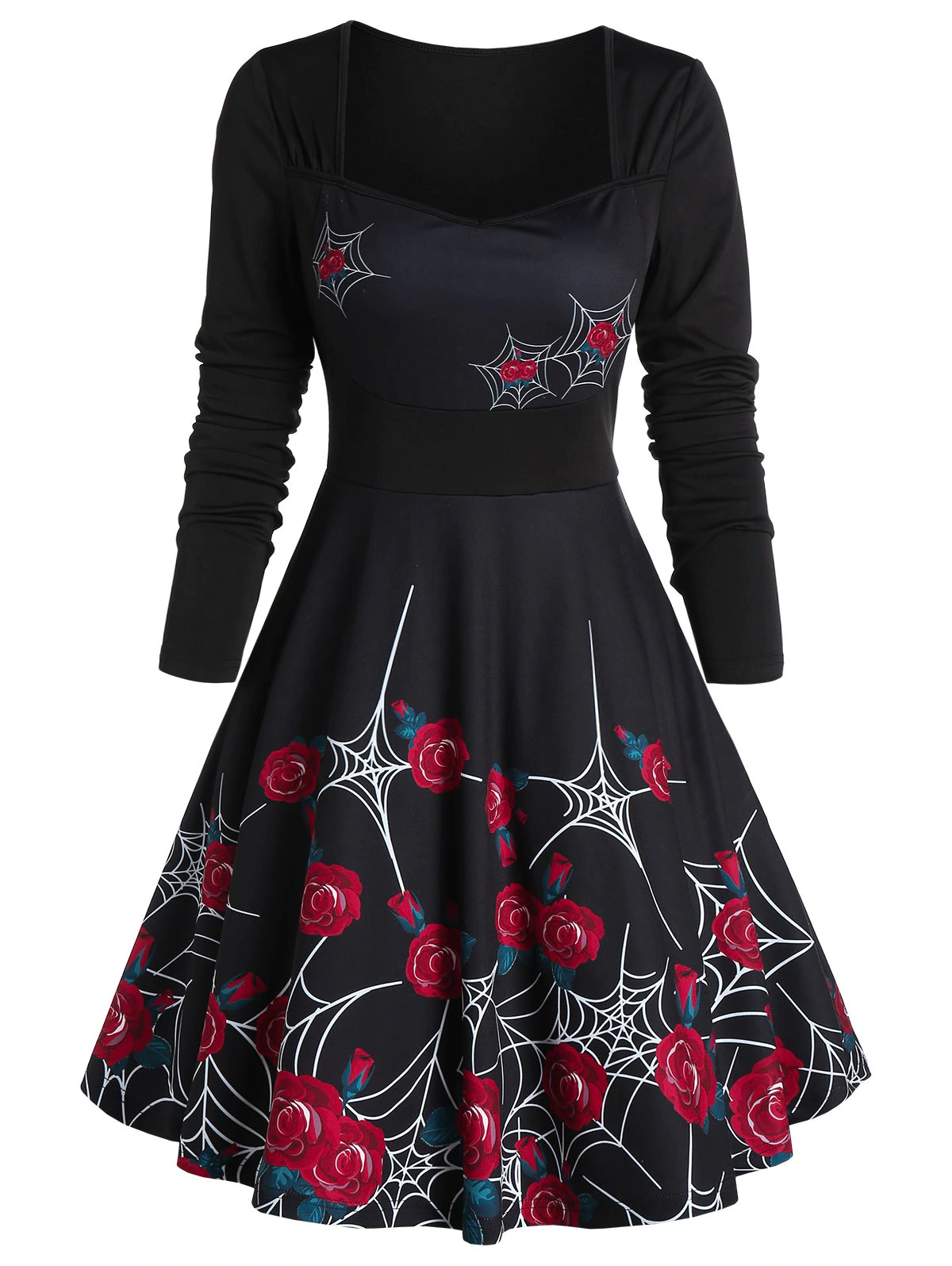 Flower Spider Web Print Square Neck Dress