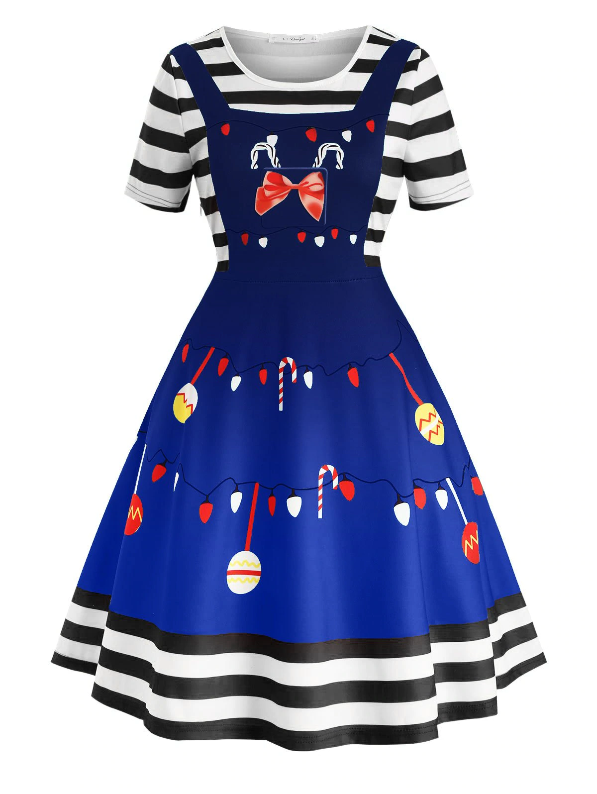 Plus Size Vintage Christmas Print Fit and Flare Dress