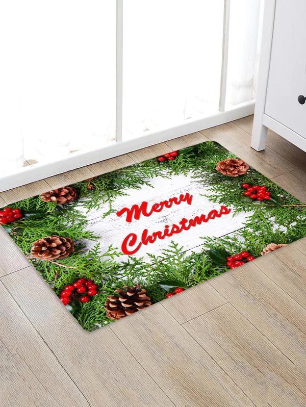 Merry Christmas Plant Floor Rug