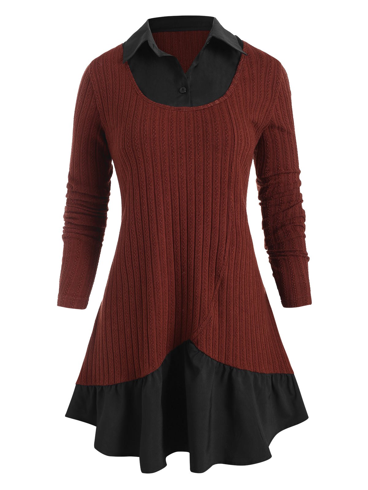 Plus Size Two Tone Faux Twinset Longline Knitwear