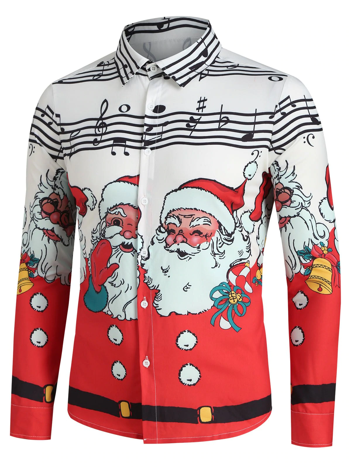 Christmas Santa Claus and Music Notes Print Button Up Shirt