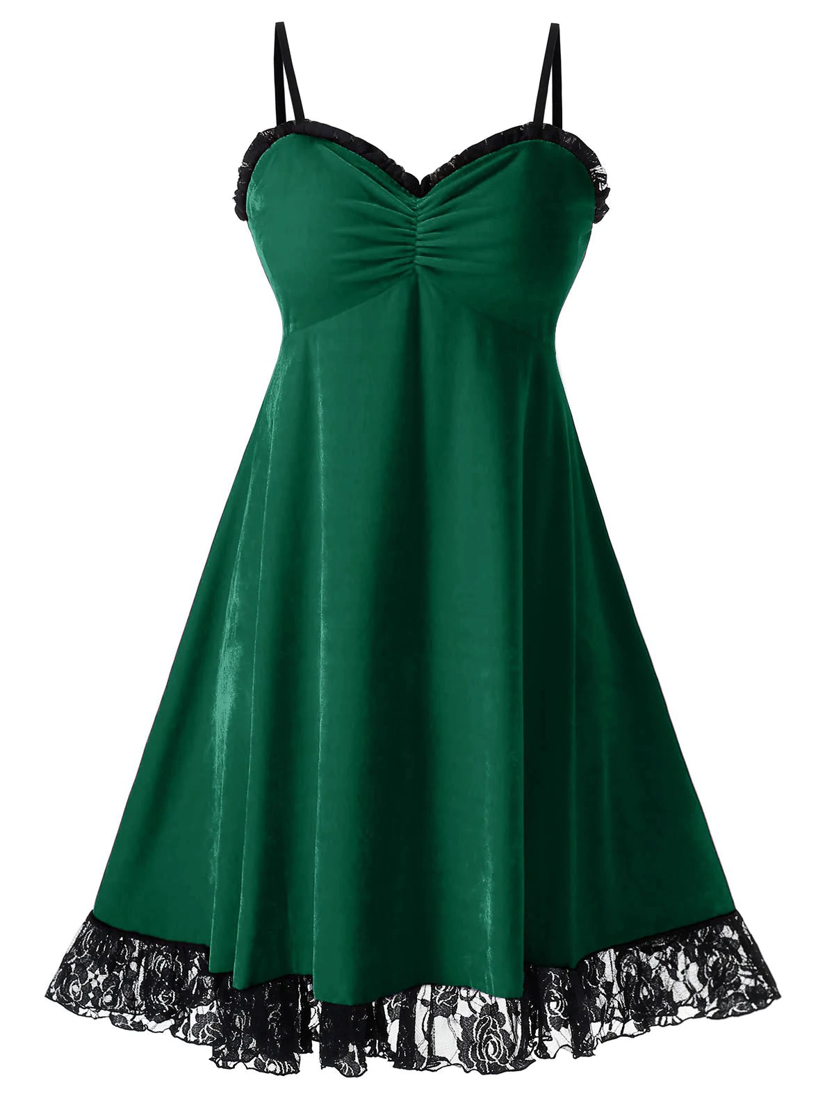 Plus Size Christmas Velvet Lace Panel Flounce Cami Dress