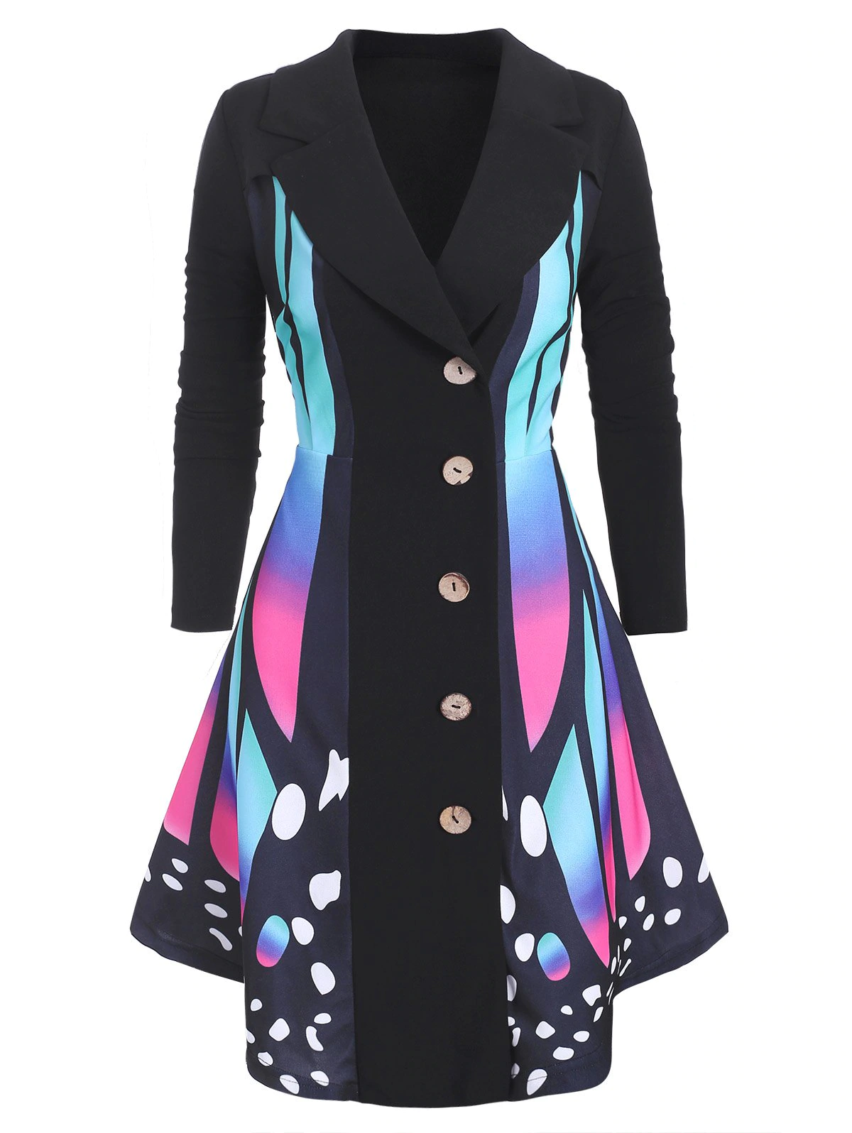 Butterfly Print Asymmetrical Plus Size Coat