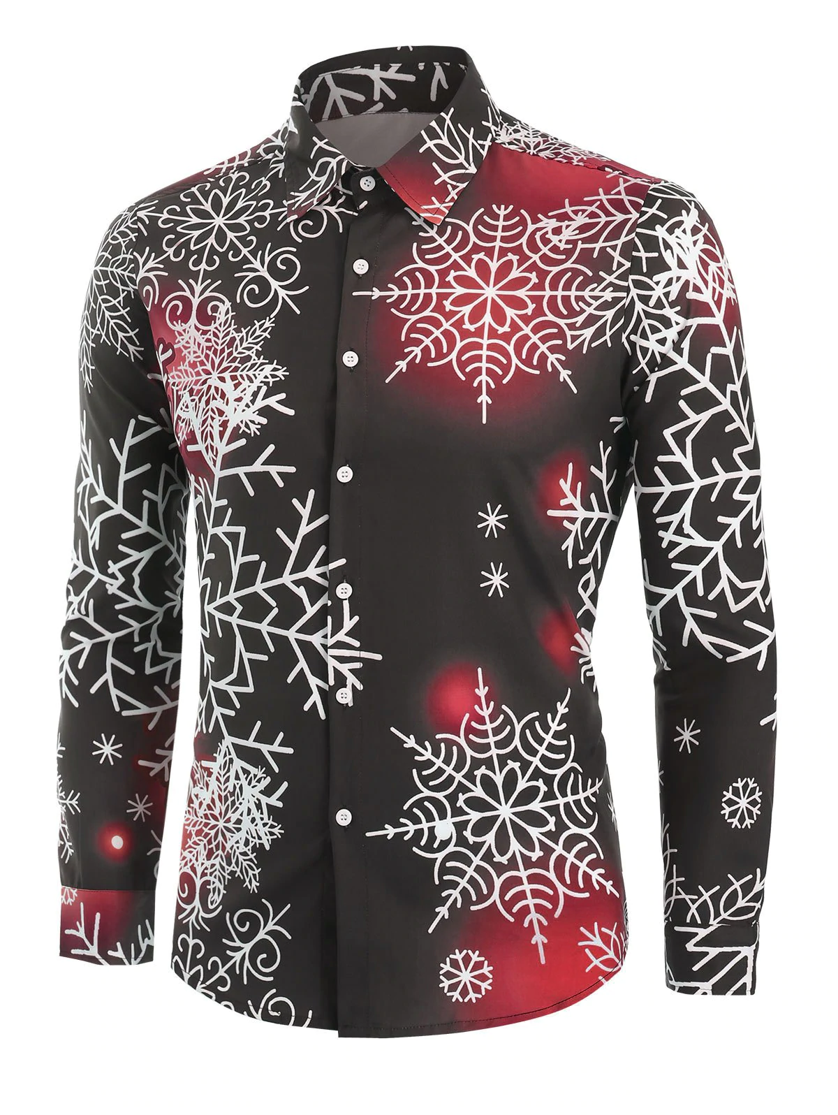 Christmas Snowflake Light Print Button Up Shirt