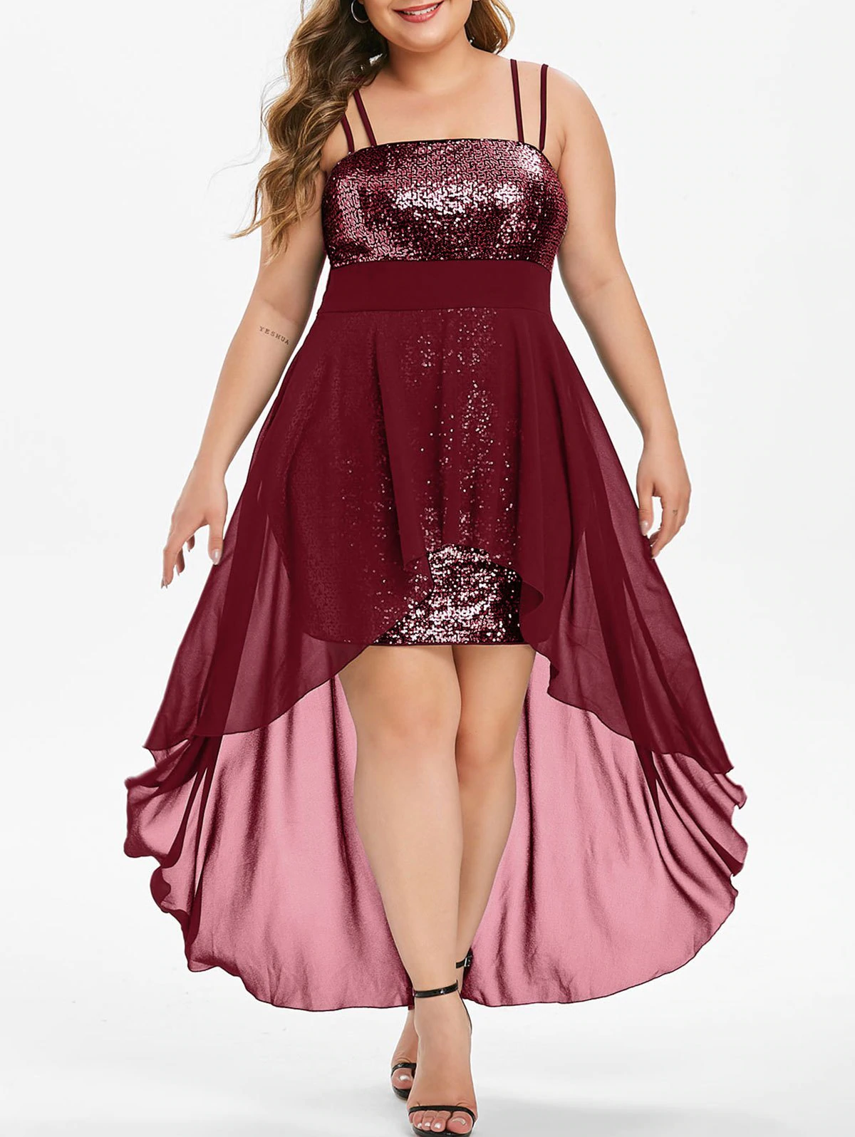 Plus Size Sequins High Low Party Dress