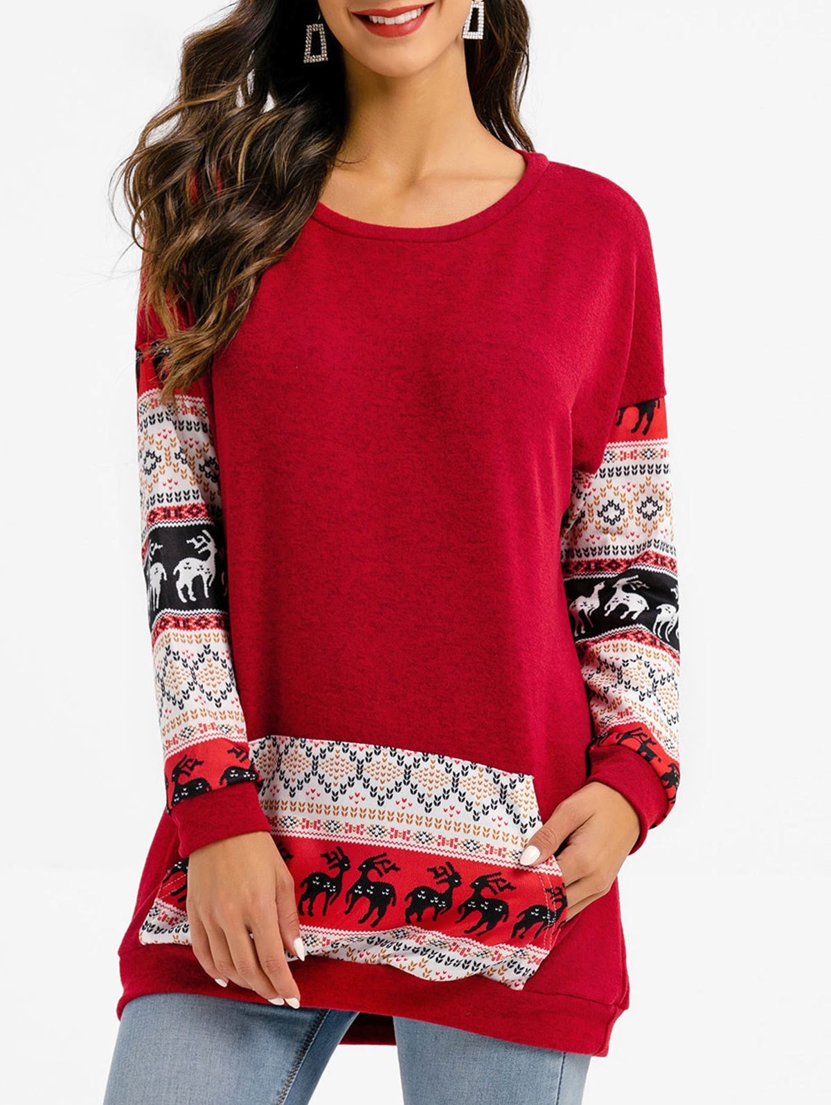 Christmas Elk Graphic Tunic Sweater