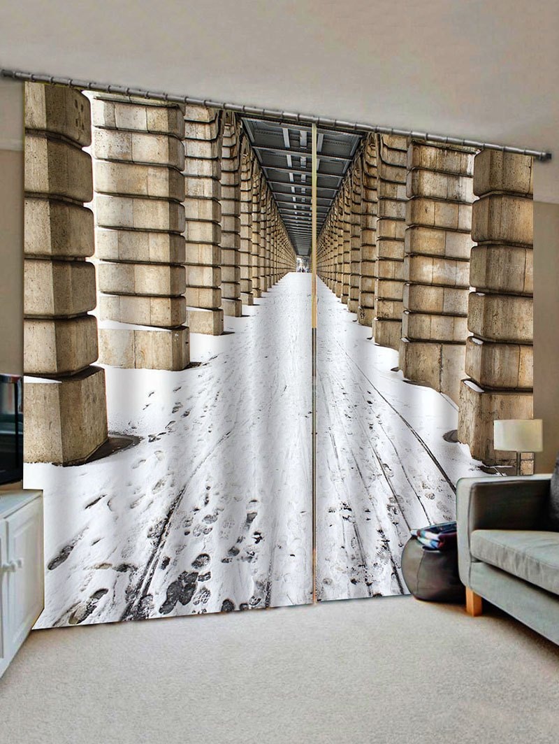 2 Panels Snow Corridor Print Window Curtains