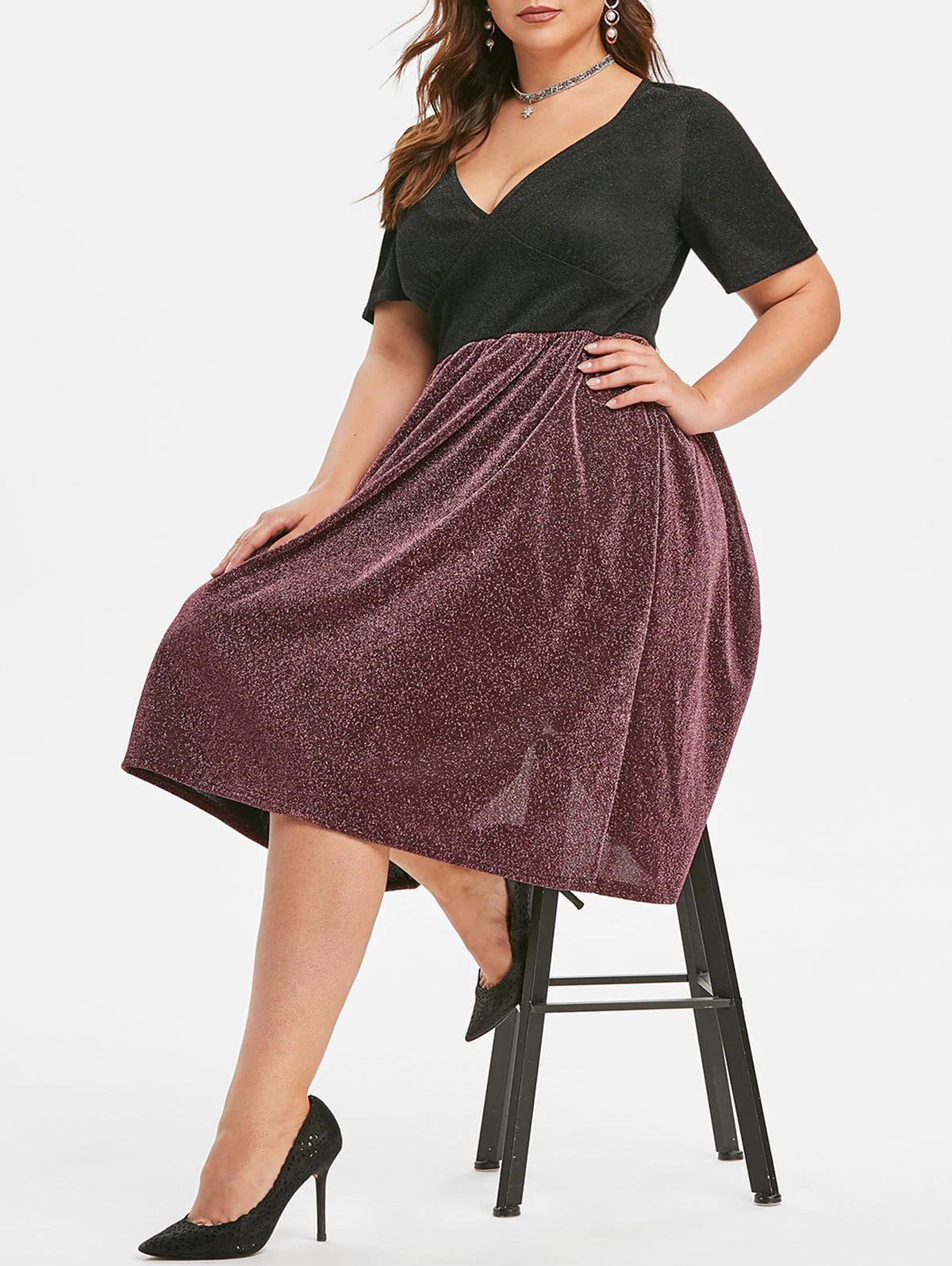 Plus Size Two Tone Sparkle Party Dress