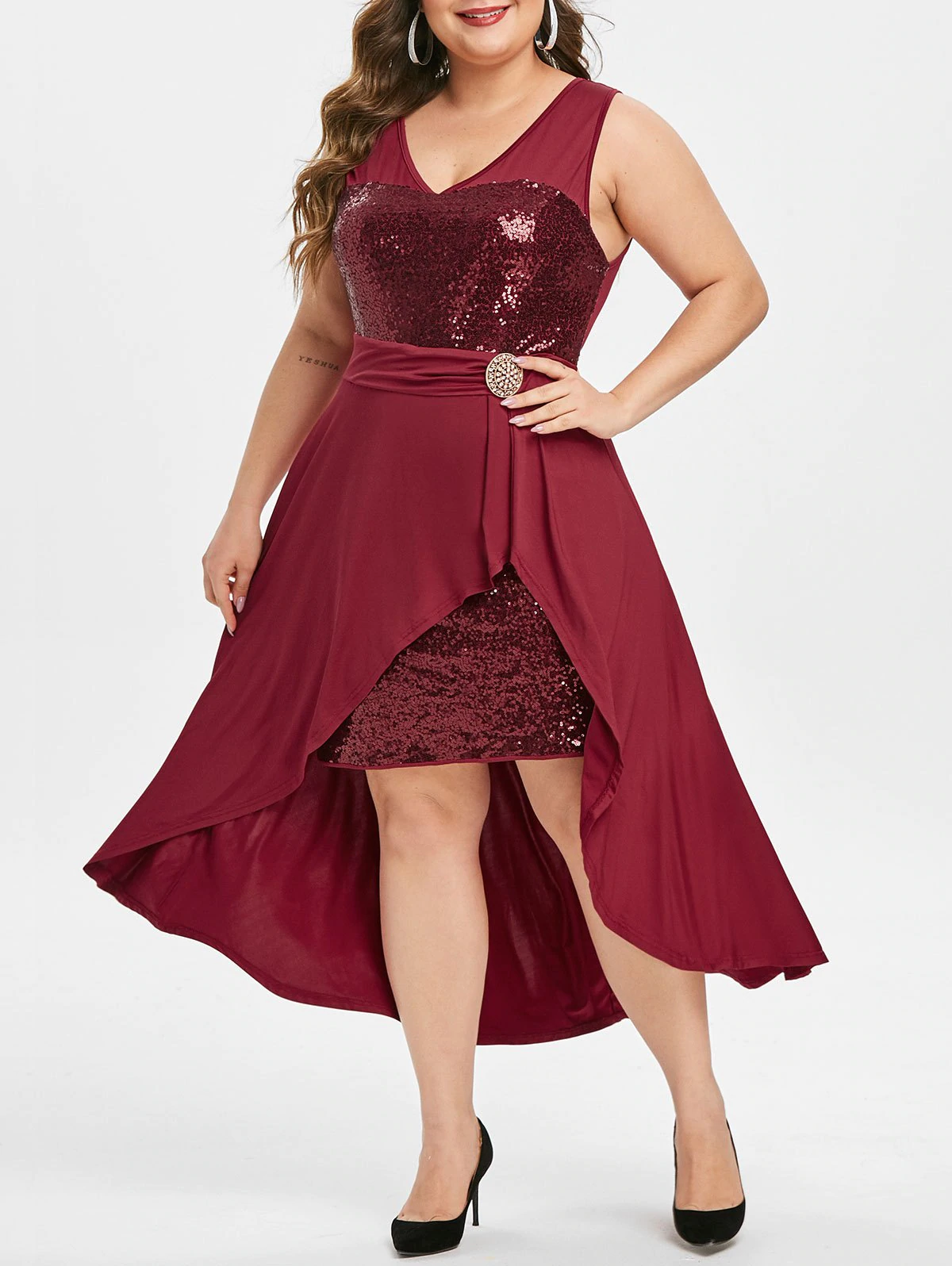 Plus Size Sequin High Low Party Dress