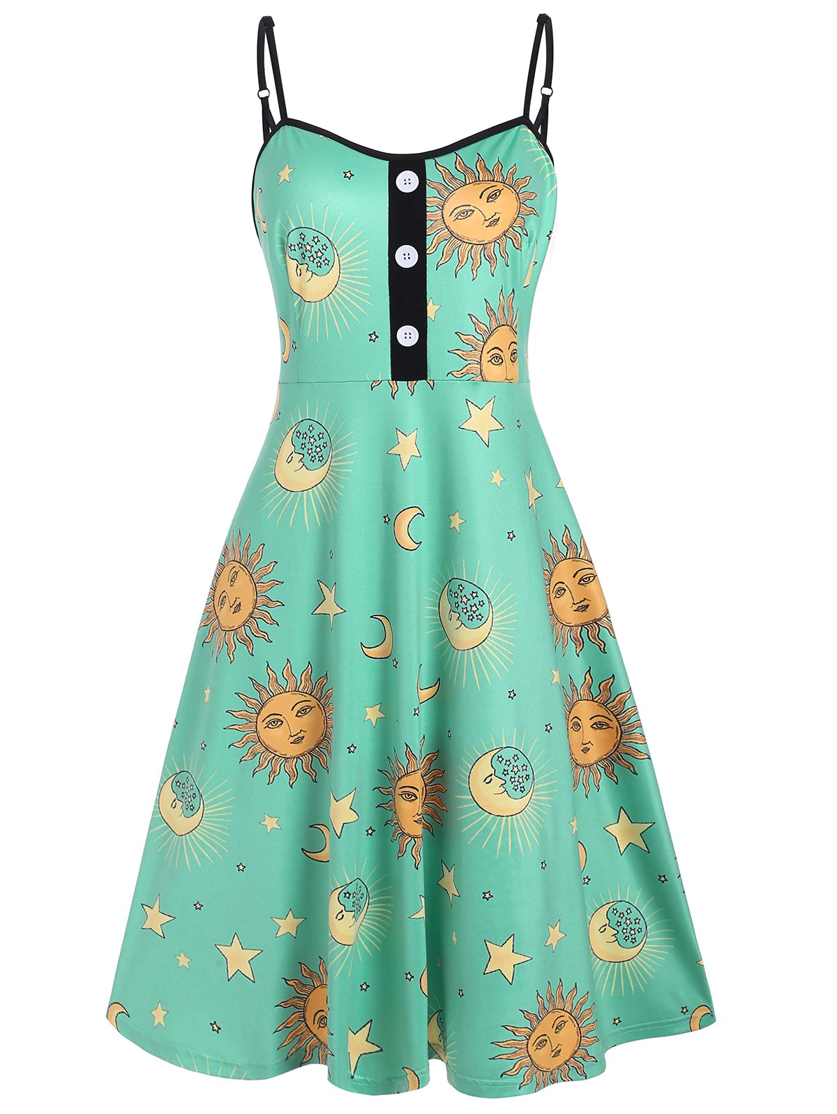 Star Sun And Moon Mock Buttons Plus Size Cami Dress