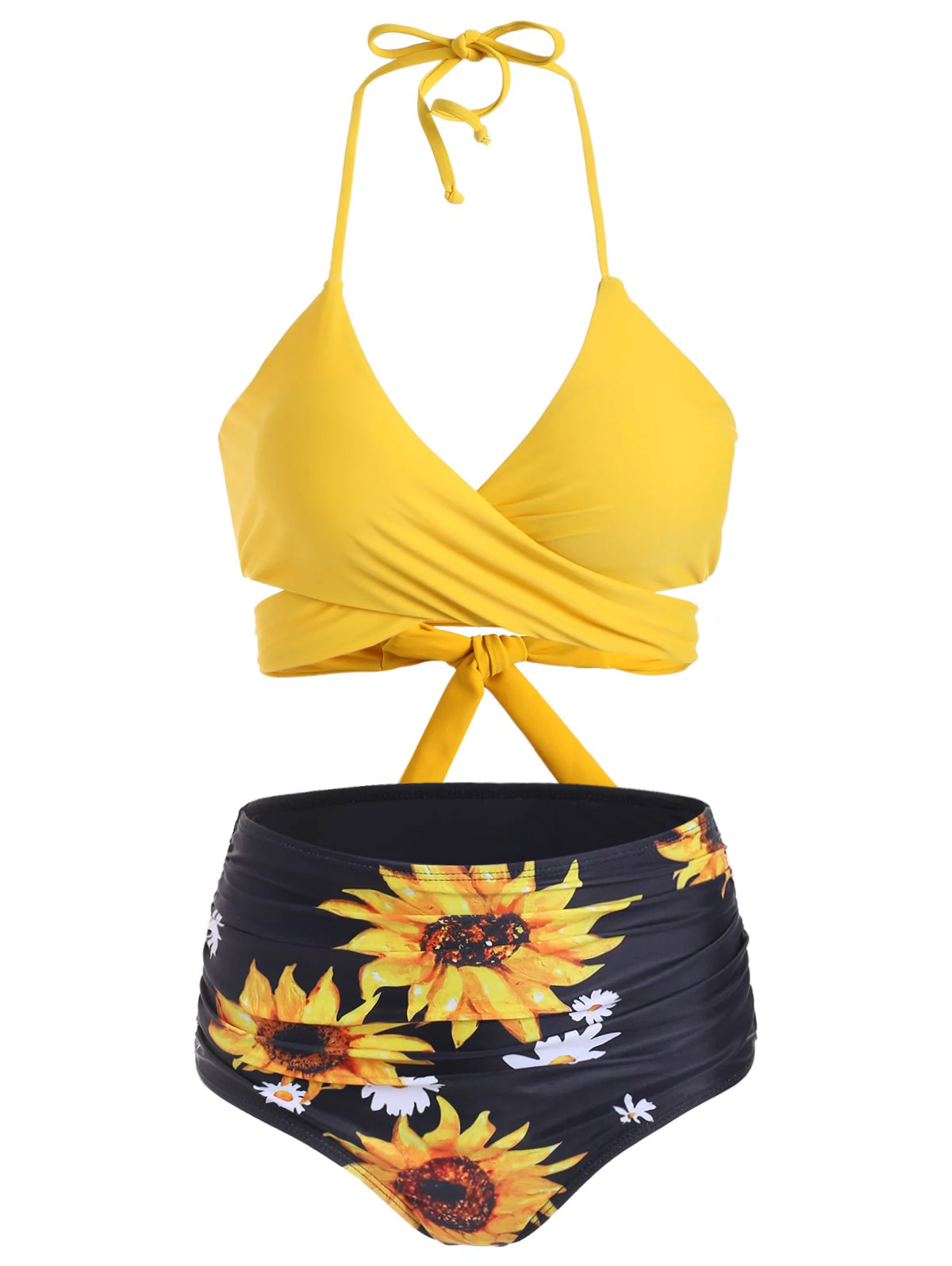 Sunflower Tummy Control Halter Wrap Bikini Swimwear