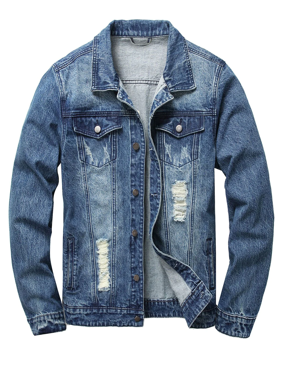 Flap Pockets Ripped Denim Jacket