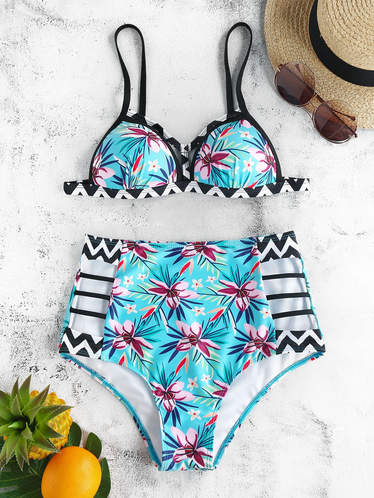 Floral Print Strappy Padded Bikini Set