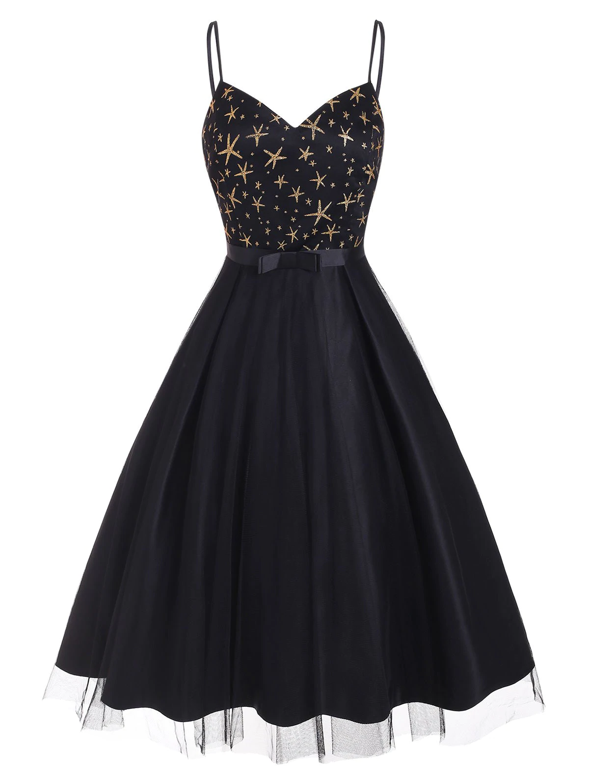 Sparkly Star Lace Overlay Cami Party Dress