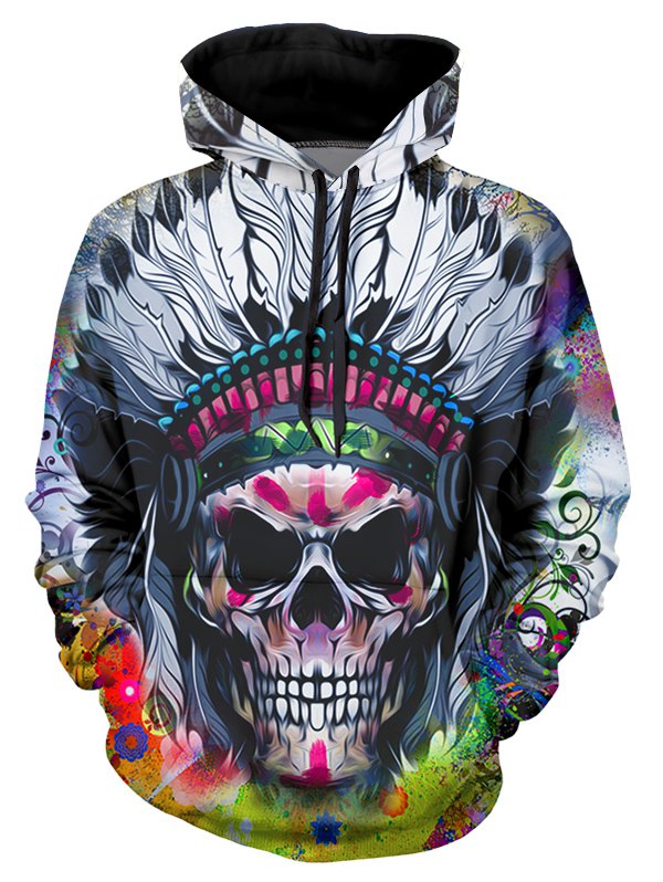 Indian Skull Graphic Casual Front Pocket Hoodie