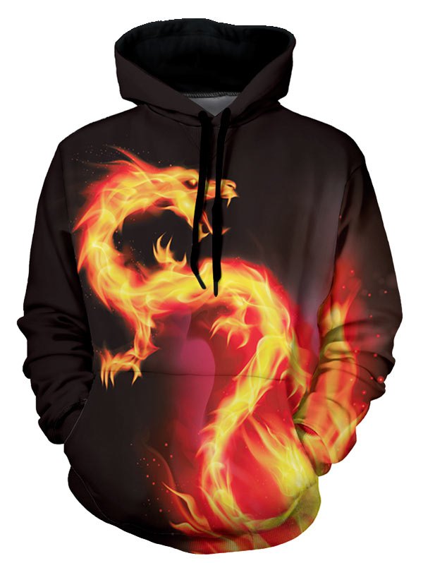 Fire Dragon Graphic Front Pocket Casual Hoodie