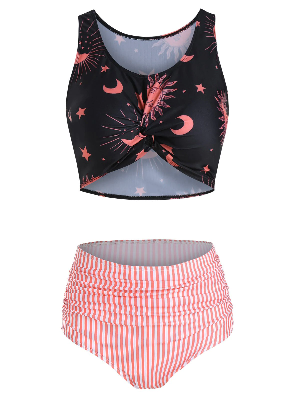 Sun Moon Star Print Twist Front Bikini Swimwear