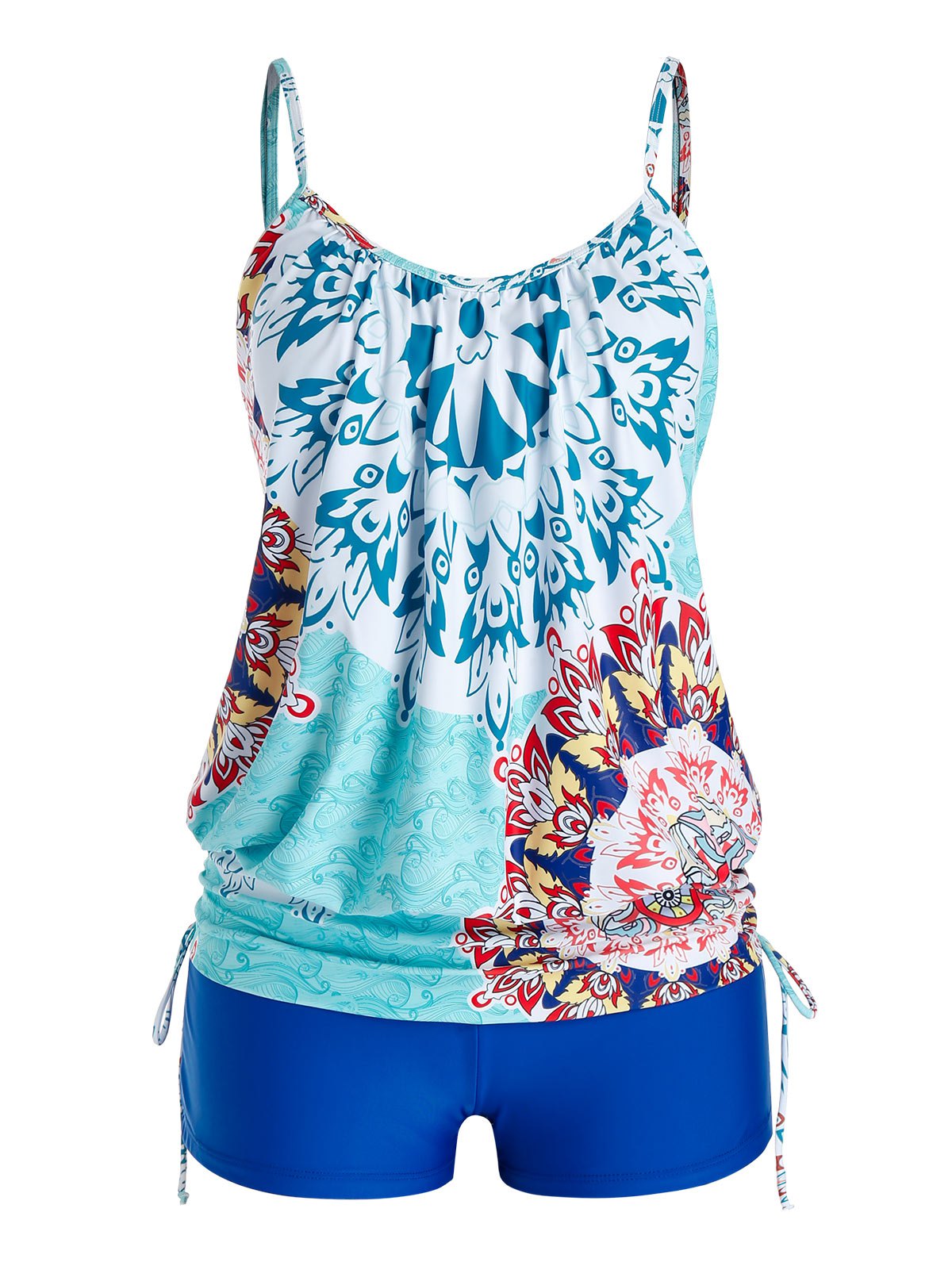 Plus Size Tribal Print Cinched Tankini Swimwear