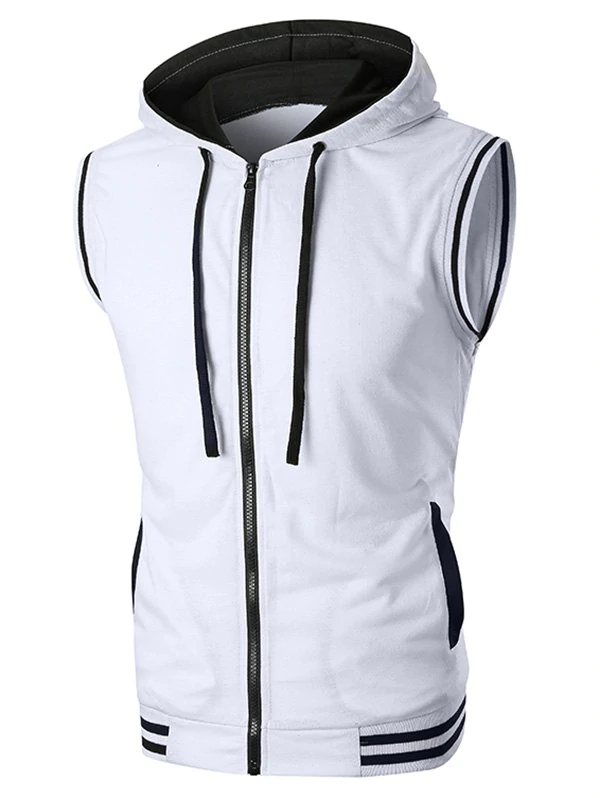 Ribbed Contrast Zipper Fly Hooded Tank Top