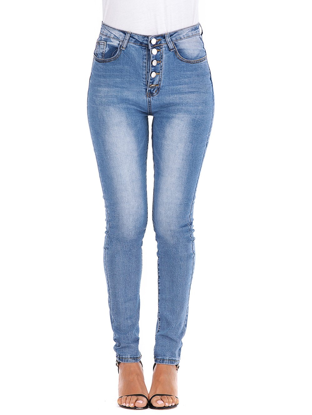 High Waisted Button Fly Skinny Jeans