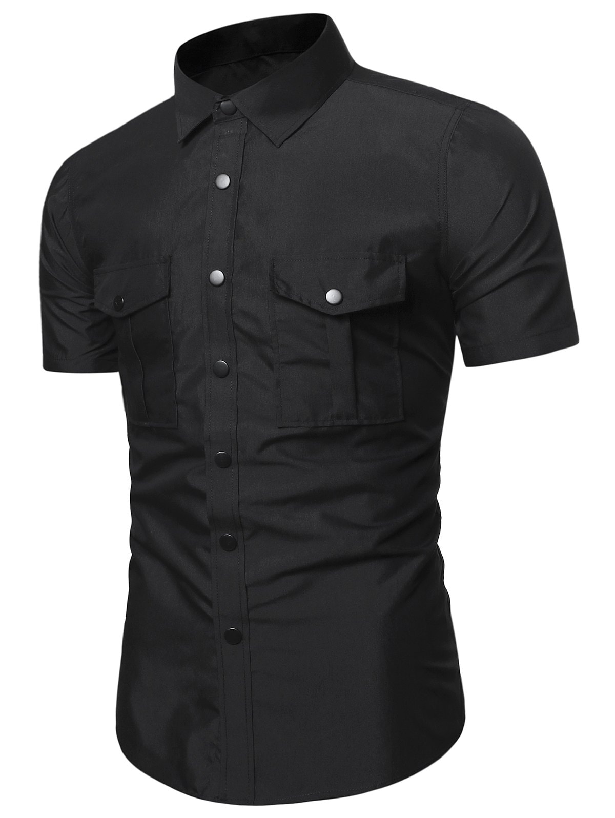 Pure Color Flap Pockets Slim Fit Cargo Shirt