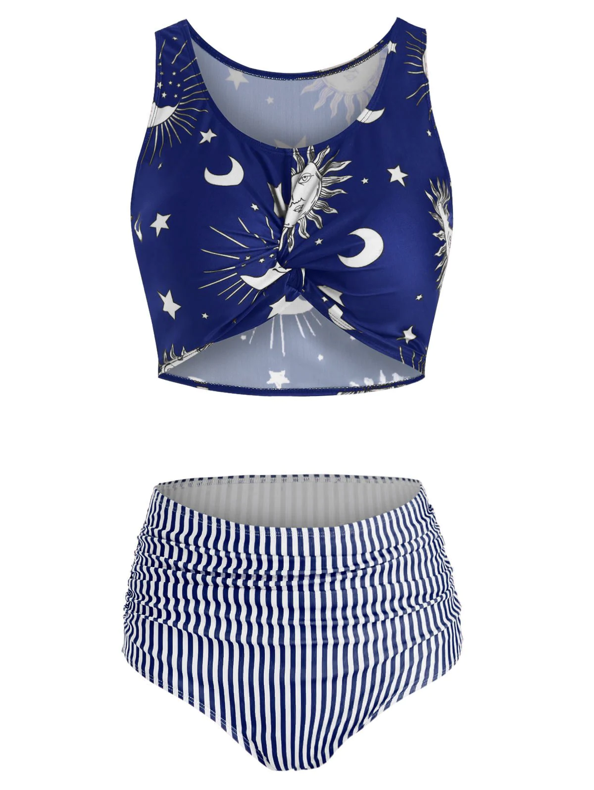 Sun Moon Star Print Twist Front Bikini Swimwear