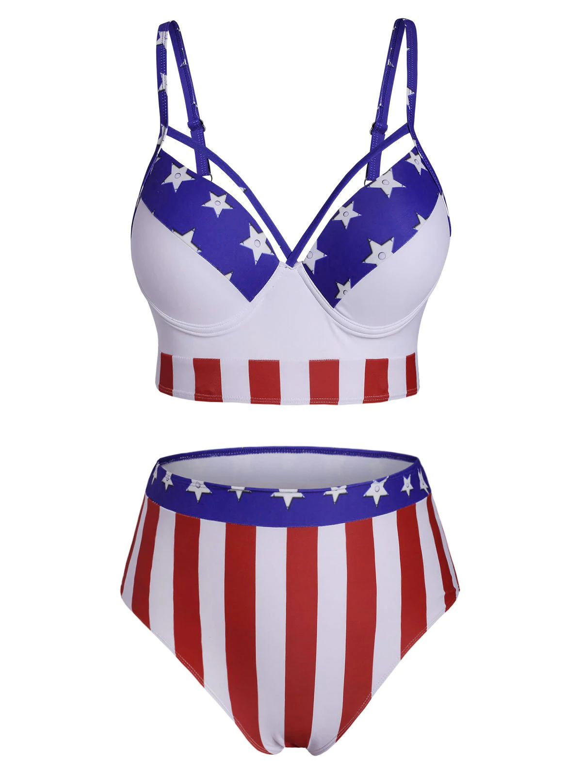 Plus Size American Flag Print Underwire Bikini Swimwear