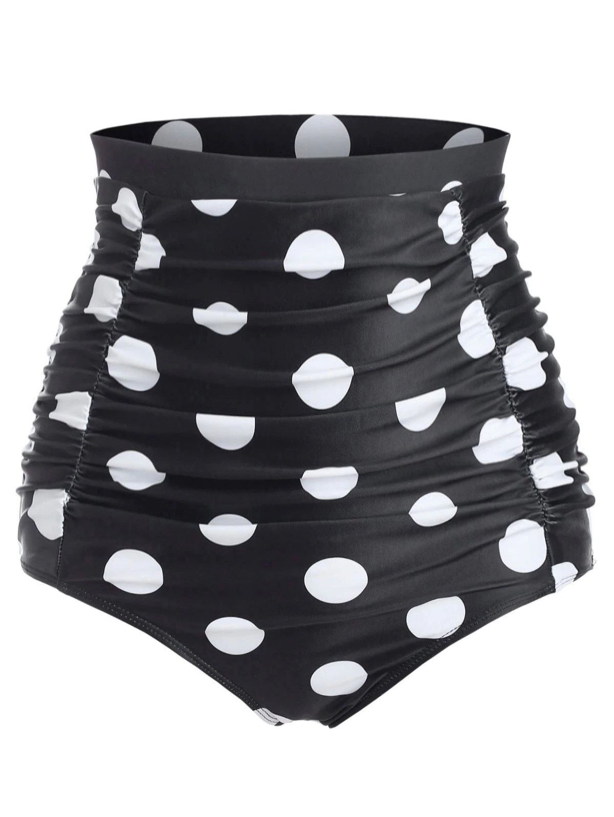 Retro Polka Dot Ruched High Waisted Bikini Bottom