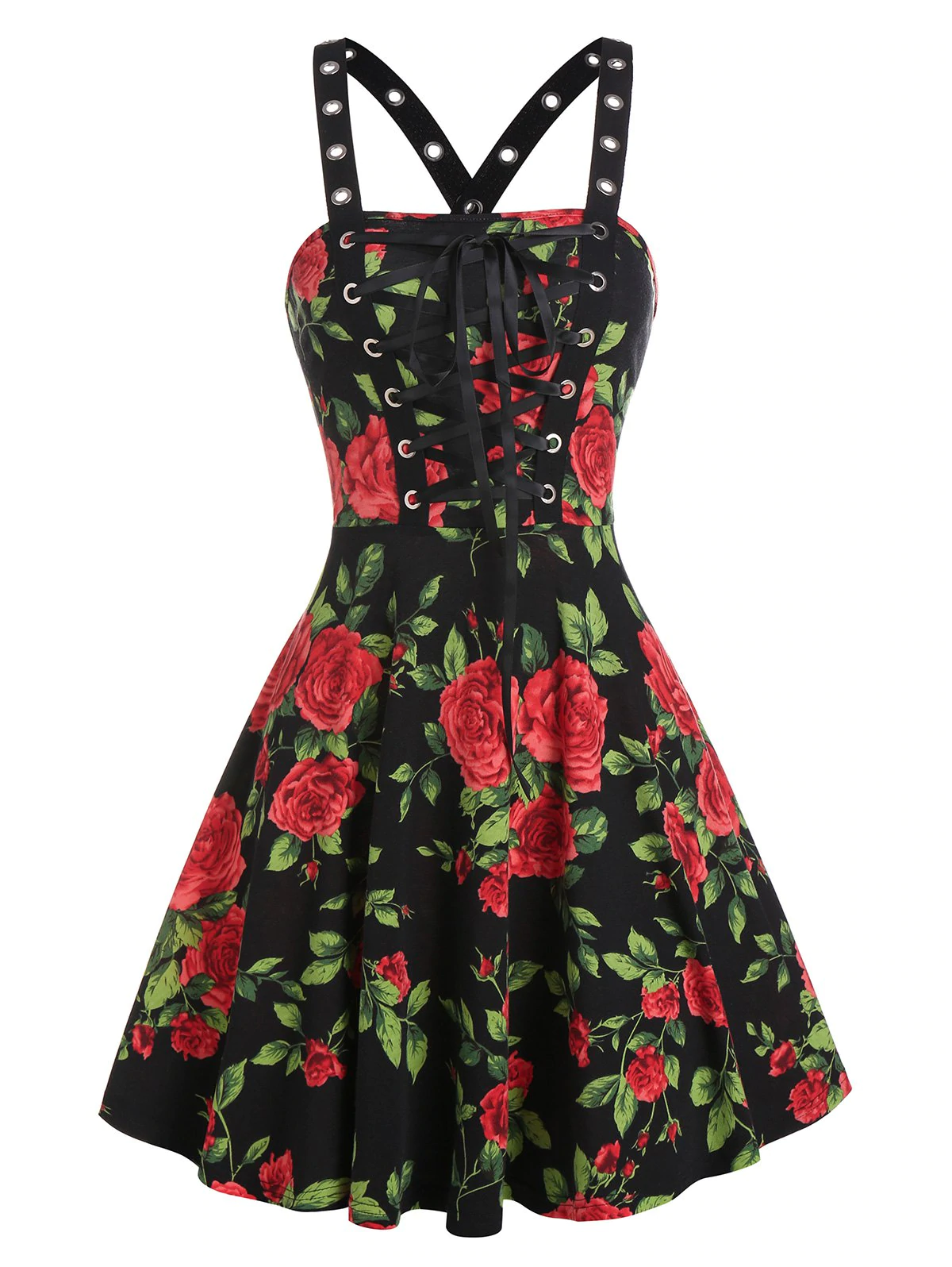 Rose Flower Lace Up A Line Dress