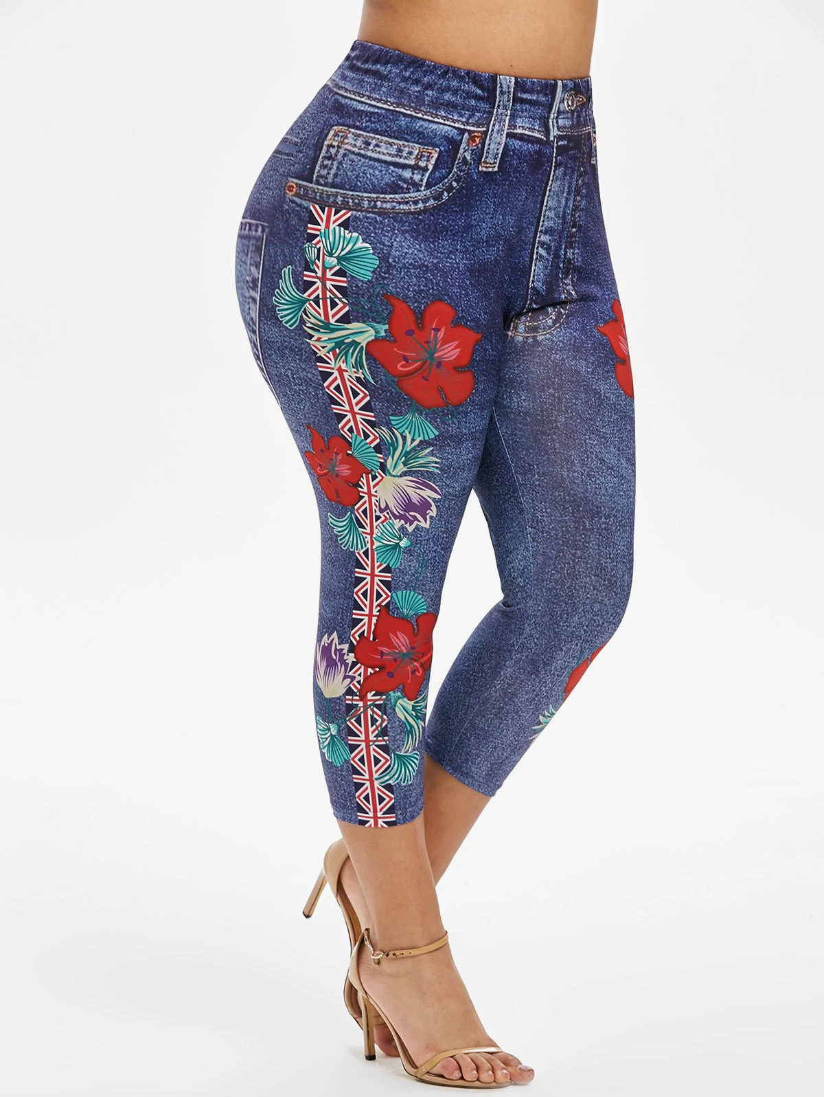 Plus Size Flower Flag 3D Print Cropped Jeggings