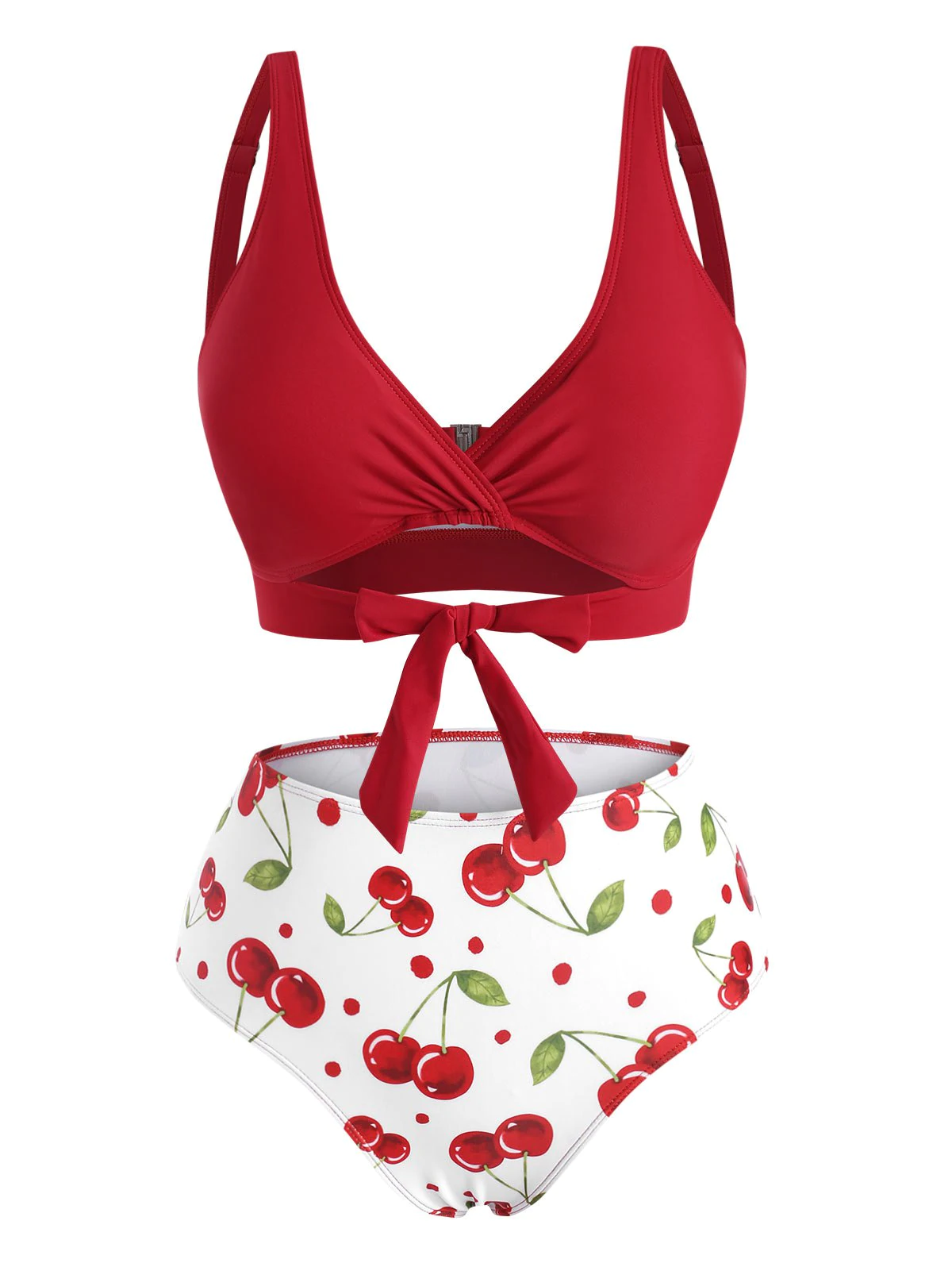 Knot Cherry Print Bikini Swimwear