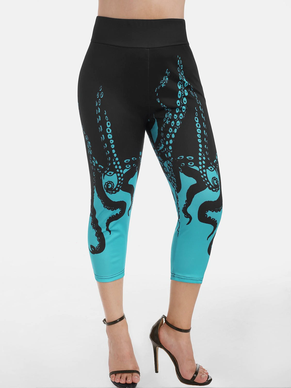 High Waisted Octopus Print Capri Skinny Leggings