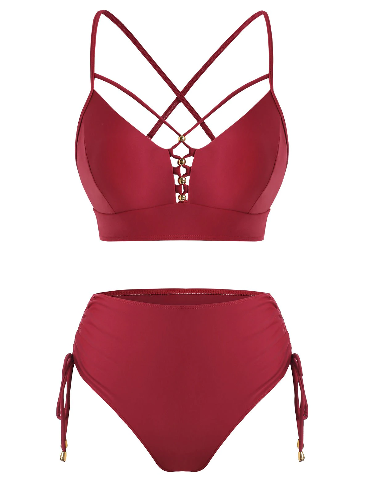 Criss Cross Cinched High Waisted Bikini Swimwear