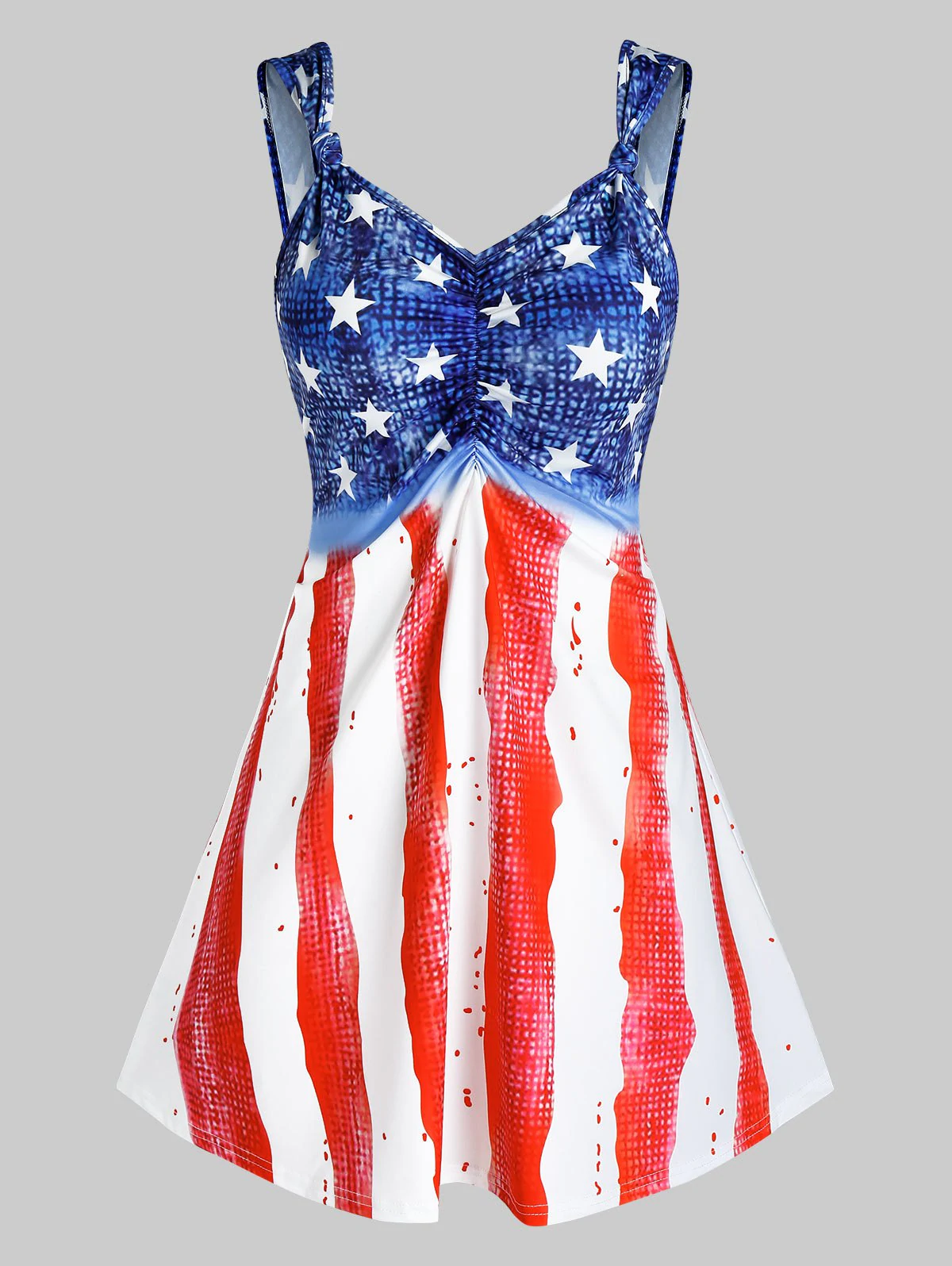 Plus Size American Flag Print Knotted Tank Top