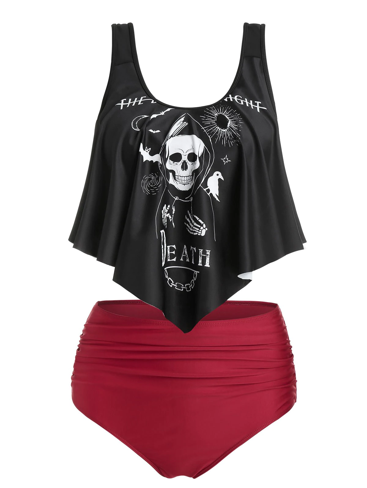 Skull Graphic Ruched High Waist Tankini Swimwear