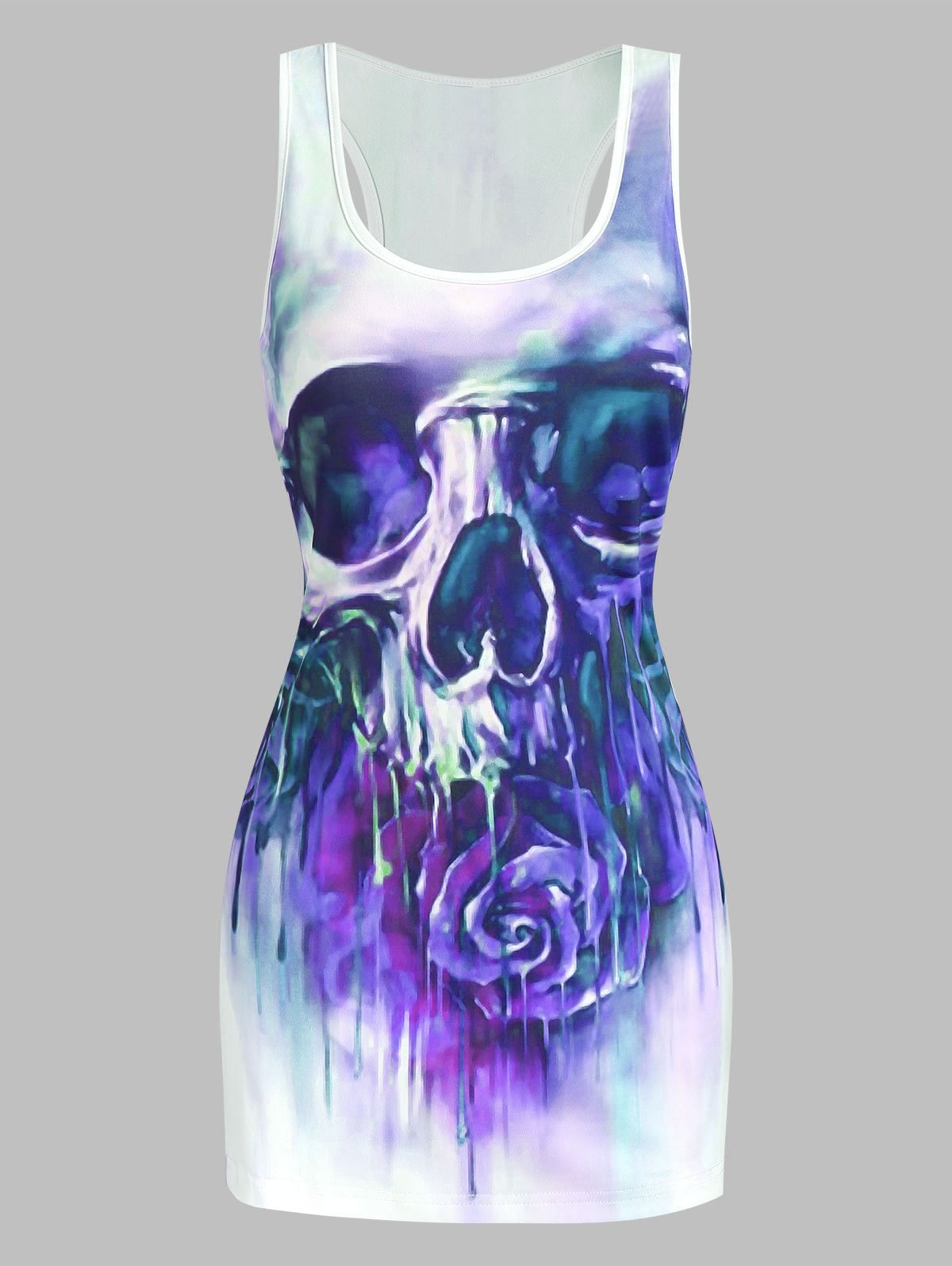 Skull Flower Print Slimming Tank Top