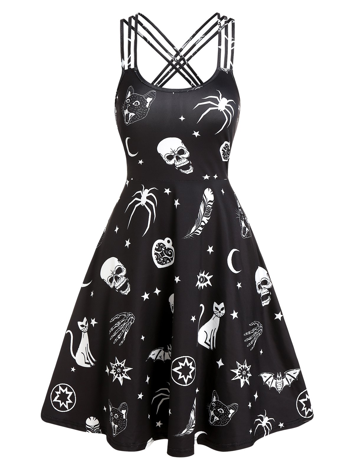 Skull Animal Print Cami Gothic A Line Dress