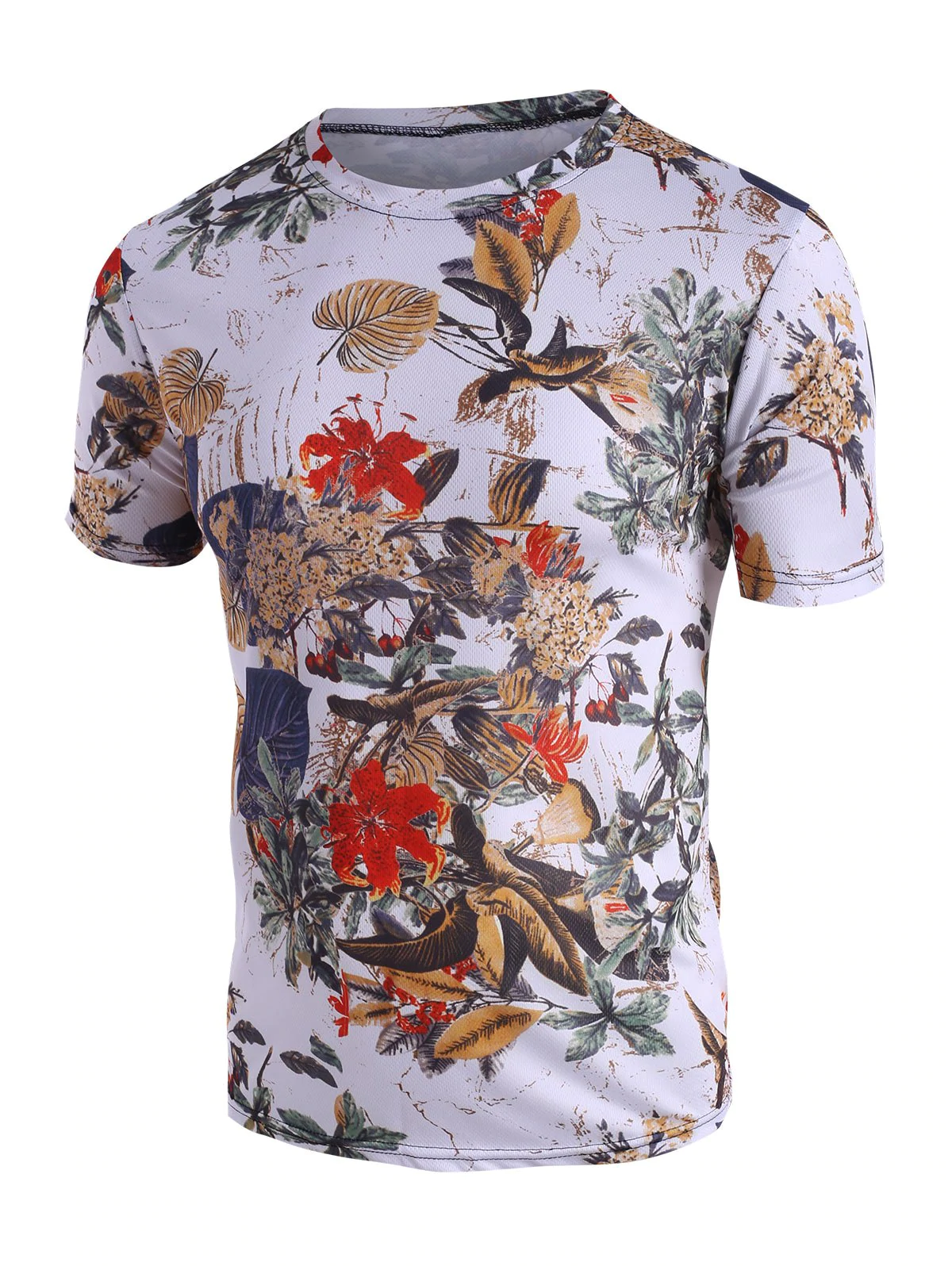 Vintage Leaves Print Crew Neck T Shirt