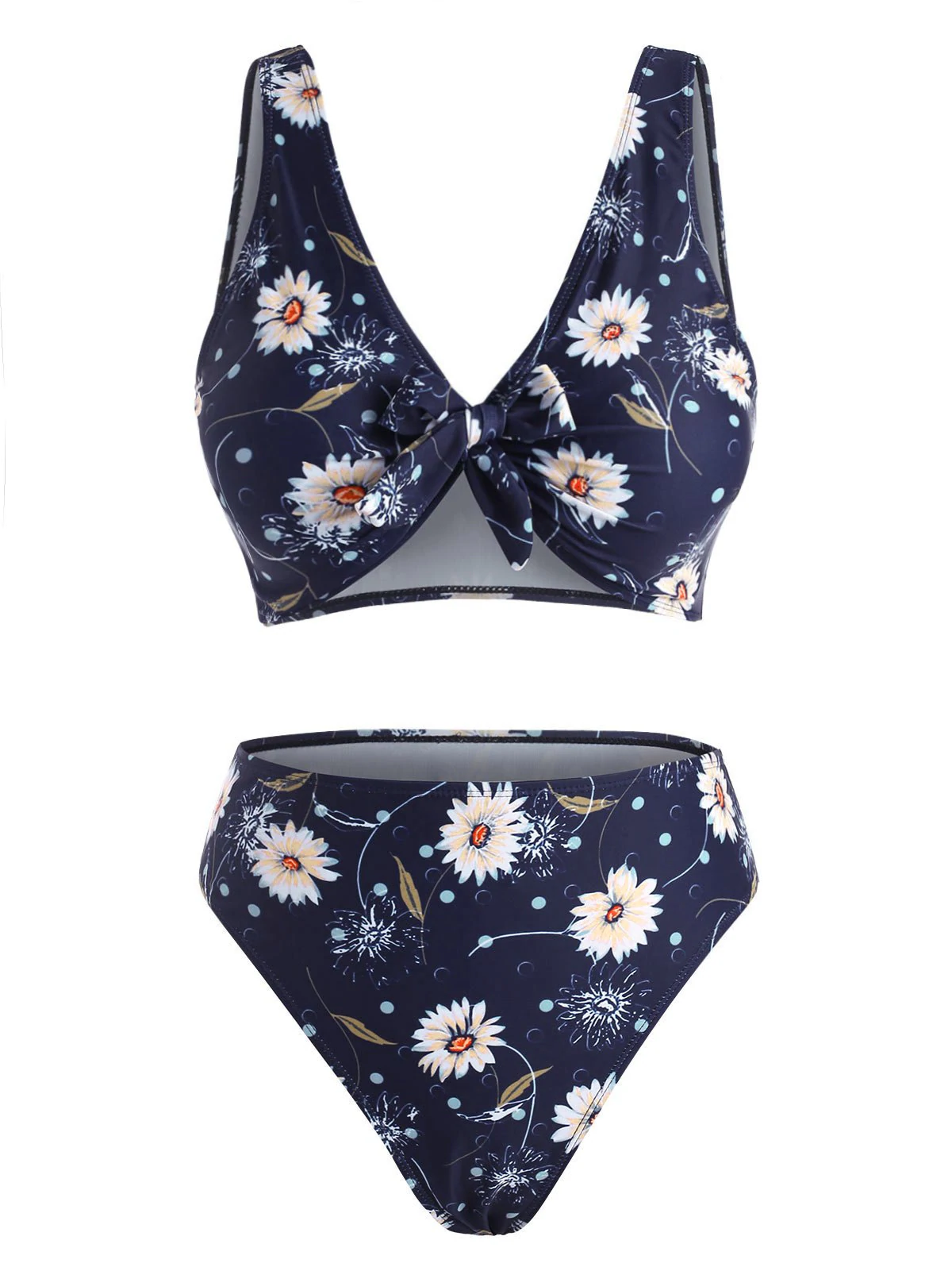 Sunflower Floral Print Knot High Leg Bikini Swimwear