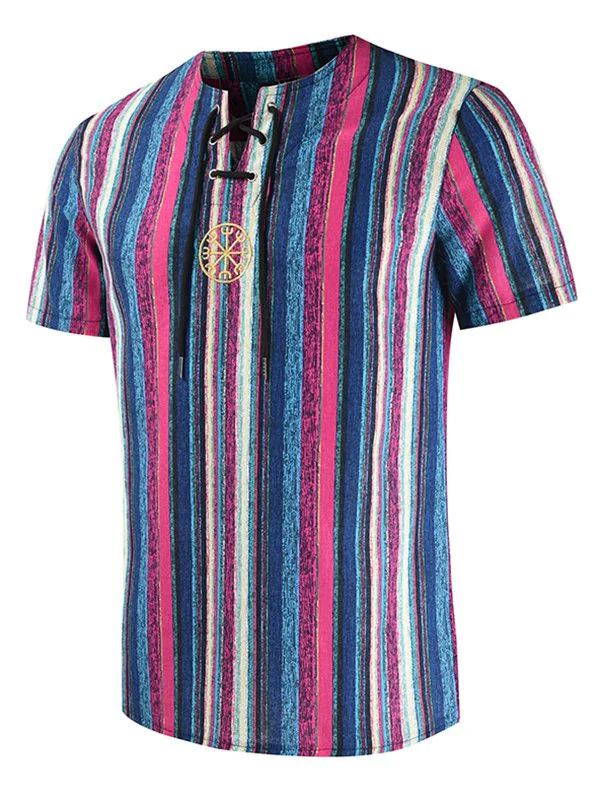 Embroidery Decorated Striped Print T-shirt