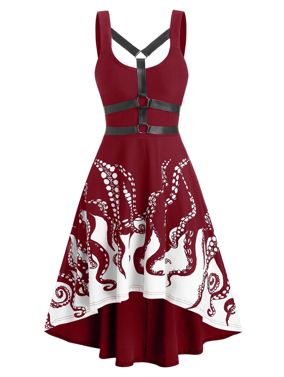 Harness Insert Octopus Print Sleeveless Gothic Dress