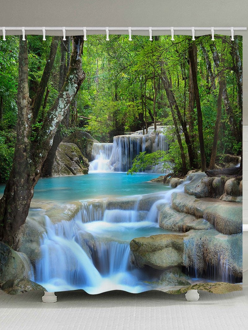 Forest River Waterfall Print Waterproof Bathroom Shower Curtain