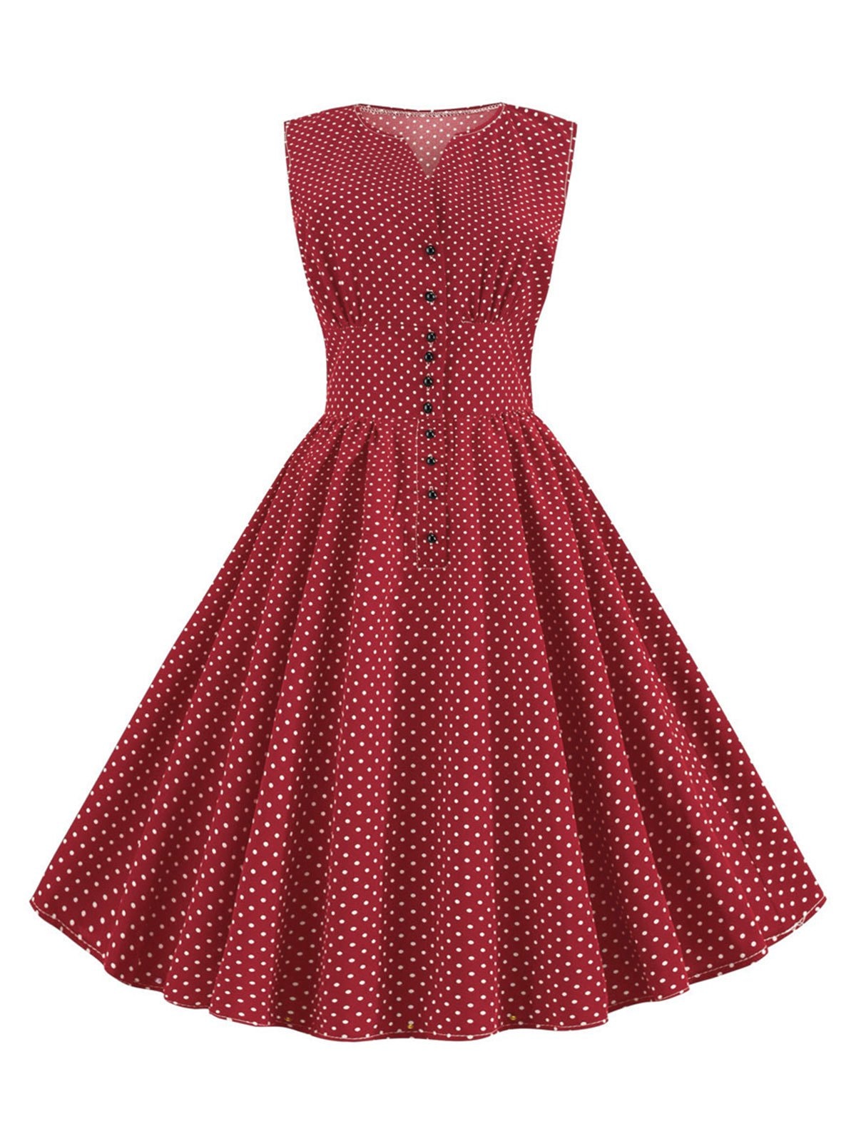 Ditsy Polka Dot Vintage A Line Button Front Dress