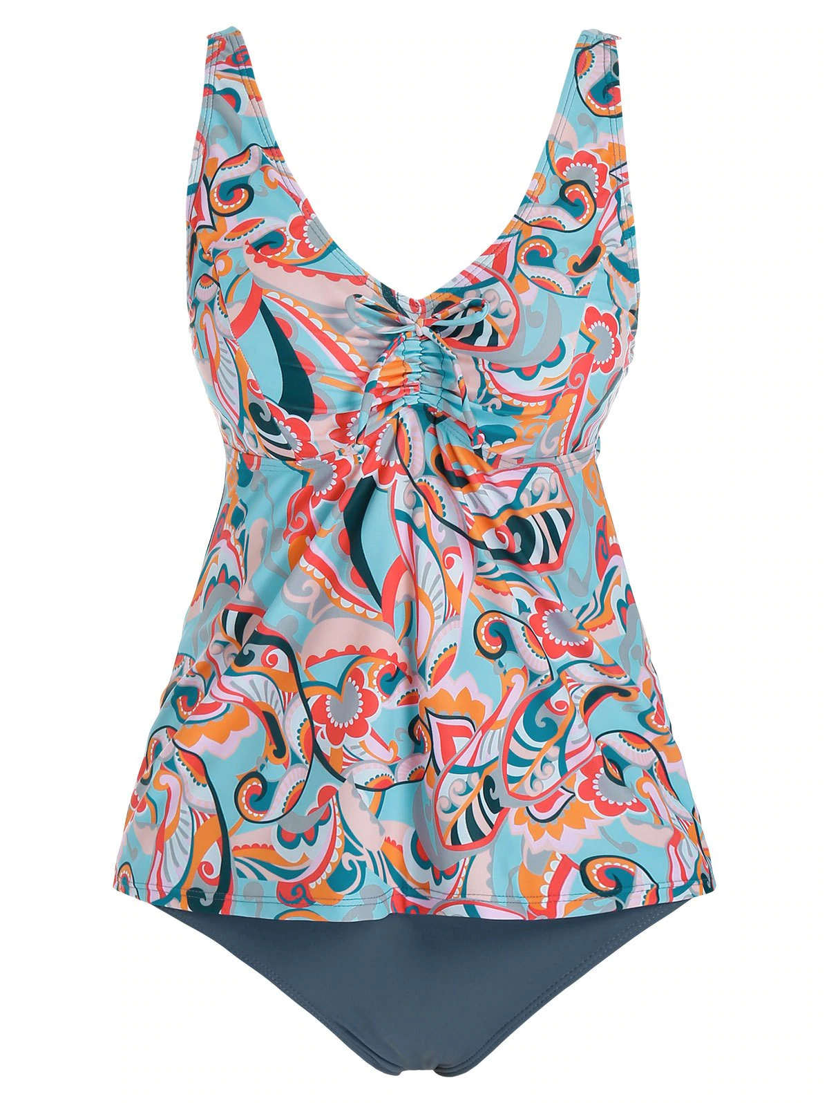 Plus Size Printed Ruched Tankini Swimwear